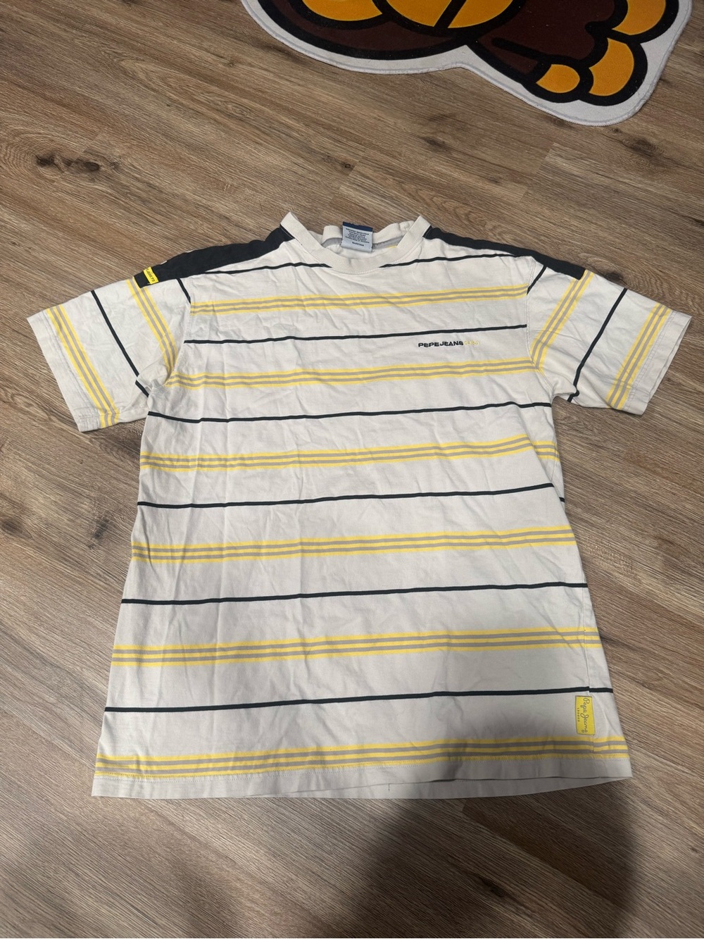 Vintage Pepe Jeans UK White Tee with Yellow & Black Stripes
